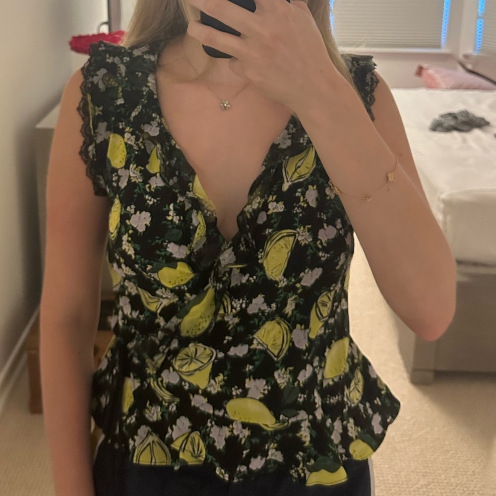 Diane Von Furstenberg Black and Yellow Floral Top